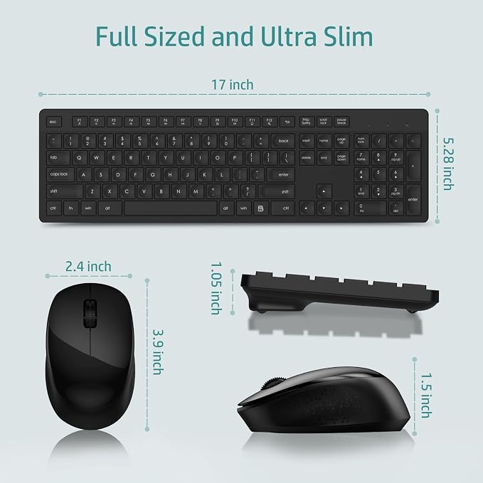 LeadsaiL Wireless Keyboard and Mouse Combo, Full-Sized Ergonomic Computer Keyboard, 2.4GHz Cordless Keyboard Silent Mouse Set with 2-in-1 USB Receiver, 12 FN Shortcuts for Windows Laptop, PC/Mac-Black - Image 6