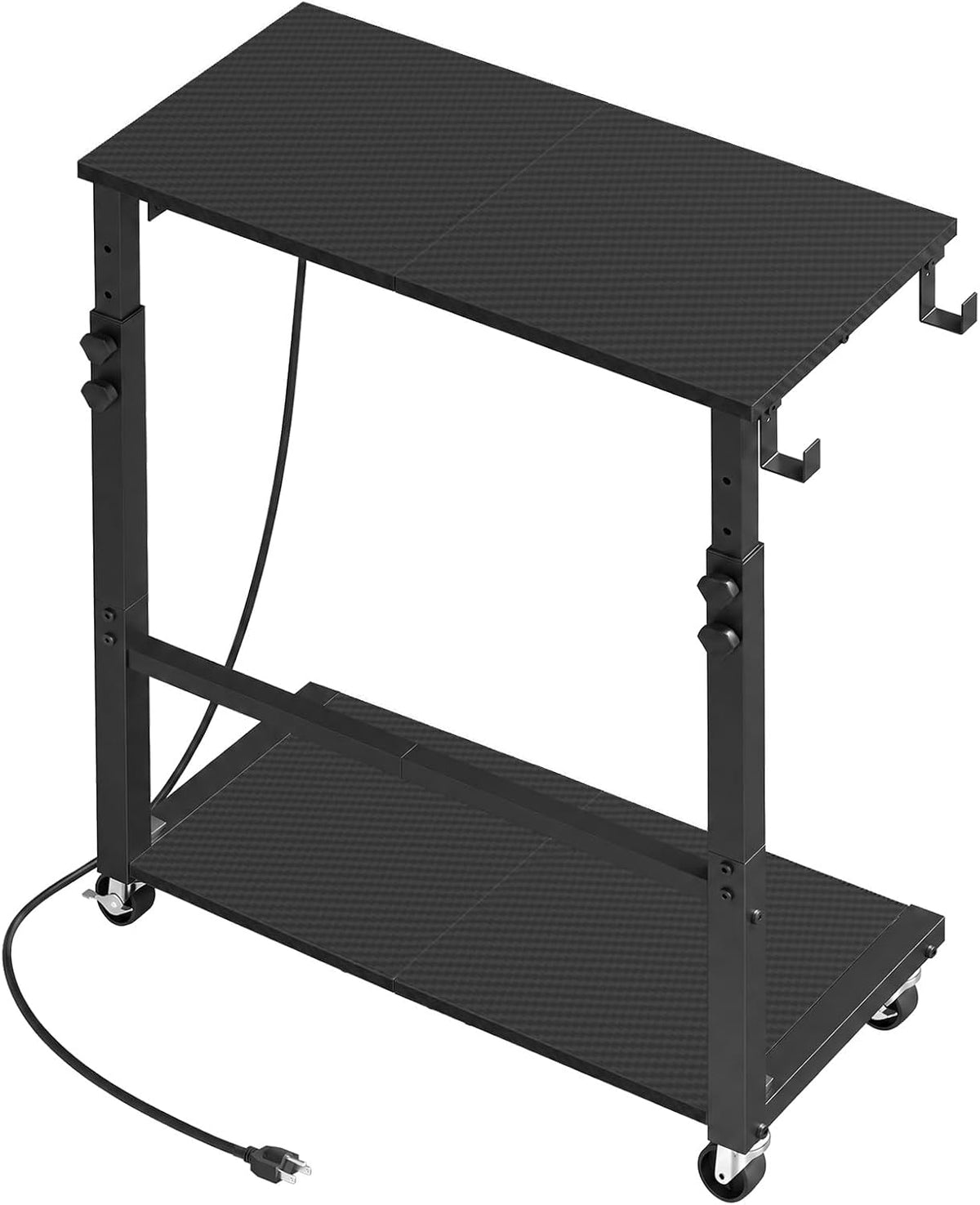 MAHANCRIS Side Table with Charging and Hooks, Rolling Couch Table, Black - Image 7