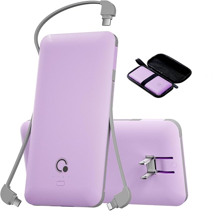 Portable Charger with Built-in Cables and AC Wall Plug, USB C External Battery Pack, 10000mAh Travel Essentials Power Bank Compatible with iPhone17/16/15/14/13, Samsung Galaxy, Pixel,Tablet and More by Unknown