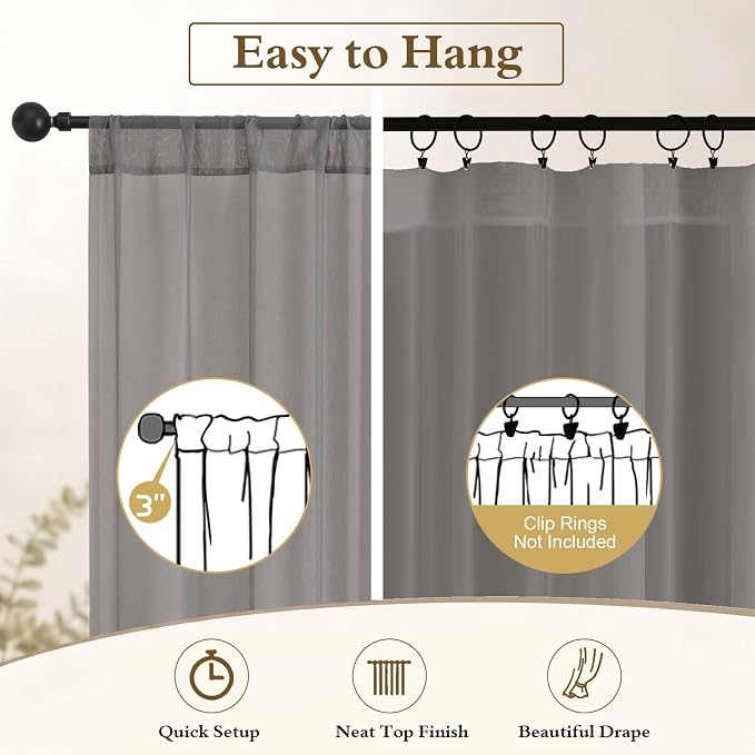 Charcoal Grey Sheer Curtains 63 Inch Length for Living Room 2 Panels | Light Filtering, Rod Pocket, Soft Airy Voile Sheer, Bedroom Window Treatments, Airy Soft Fabric,2 Pcs Each 42"W X 63"L - Image 6
