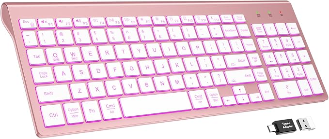 SABLUTE Wireless Keyboard with 7-Color Backlight, Quiet Low-Profile Keys | Rechargeable, Compact Cordless Design, Slim Quiet Scissor-Switch Keys, Auto Sleep, Windows, Linux, Chrome OS & Mac Compatible by SABLUTE