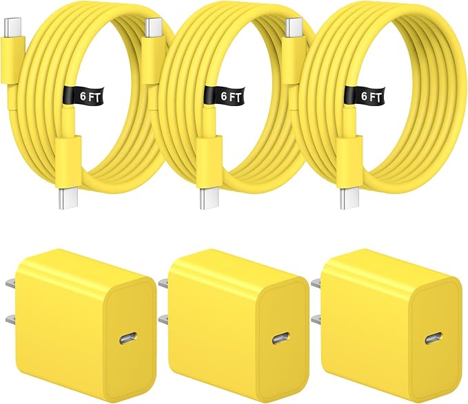 iPhone 17 16 15 Charger Fast Charging 3 Pack USB C Charger Block | Type C Chargers 6FT Cord Wall Chargers for iPhone Air/17/17 Plus/17 Pro/17 Pro Max/16/16 Plus/16 Pro/16 Pro (Yellow) by STAKCYE