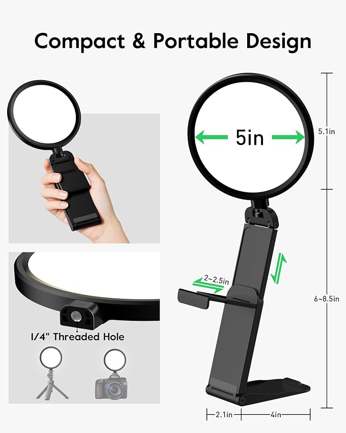 5" Ring Light for Computer, Eye-Care Lighting for Zoom Meetings, Streaming | Upgraded Panel, Ultra Soft, 50 Modes, CRI>97.8, Memory, Portable Light for Laptop, Monitor & Webcam - Image 7