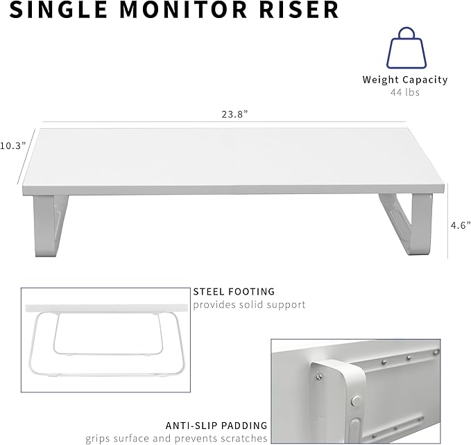 VIVO 24 inch Monitor Stand, Wood & Steel Desktop Riser, Screen, Keyboard, Laptop, Small TV Ergonomic Desk and Tabletop Organizer, White, STAND-V000D-W - Image 3