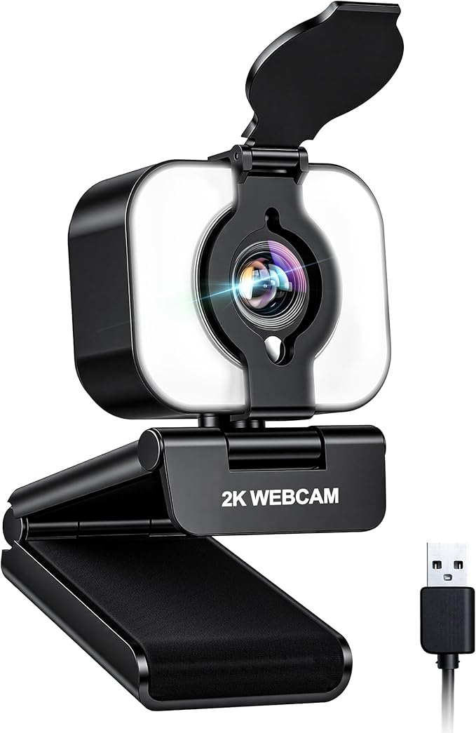 Atatat 2K Webcam for PC with Light, Microphone, Privacy Cover | Autofocus Web Camera for Desktop/Laptop/Monitor/Mac, Computer Camera for Zoom/Skype/Teams/Video Calling/Meeting by Atatat