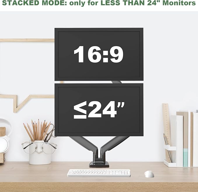 UPGRAVITY Gas Spring Dual Monitor Desk Mount for 22-34" Ultrawide Screens | Fully Adjustable, Double Monitor Stand Arms Hold 26.5lbs, VESA 75x75/100x100mm - Image 4