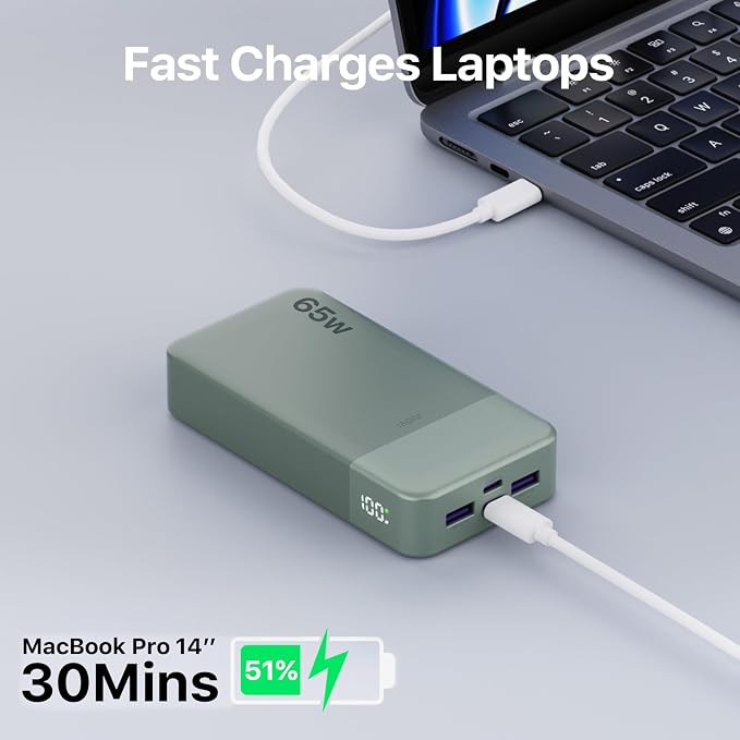 JUOVI 65W Portable Charger for Laptop Power Bank 20000mAh | USB C Laptop Power Bank Fast Charging Battery Pack for Laptop MacBook Dell XPS iPhone 17/16/15/14 Series Samsung and More - Image 5