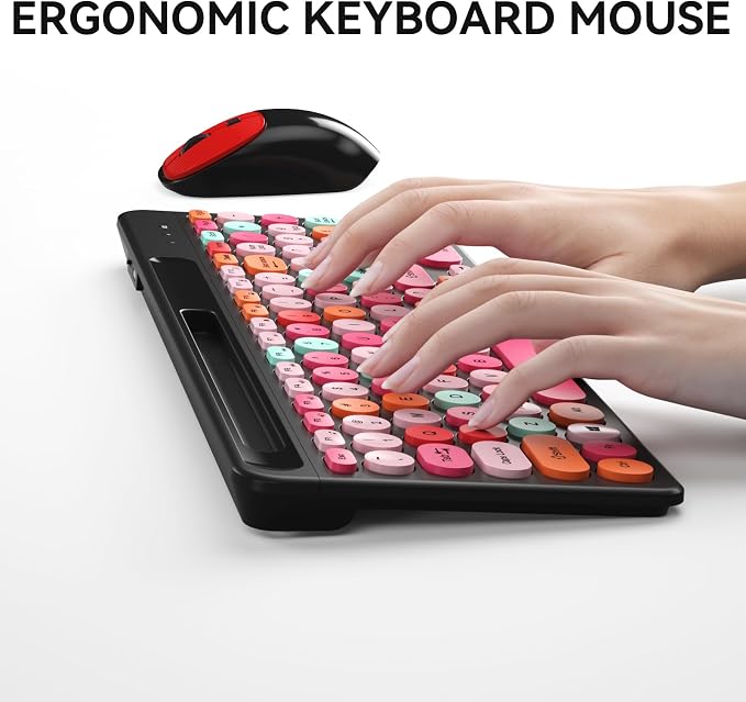 Retro Typewriter Wireless Keyboard with Round Keycaps, 2.4GHz Compact USB Cute Wireless Keyboard and Mouse Combo for Desktop, Laptop and Computer - Image 7