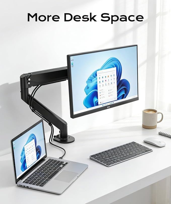 Pholiten Single Monitor Mount for up to 35" Screens | Fully Adjustable Gas Spring Arm, Holds up to 24lb, VESA 75/100mm, Black - Image 7