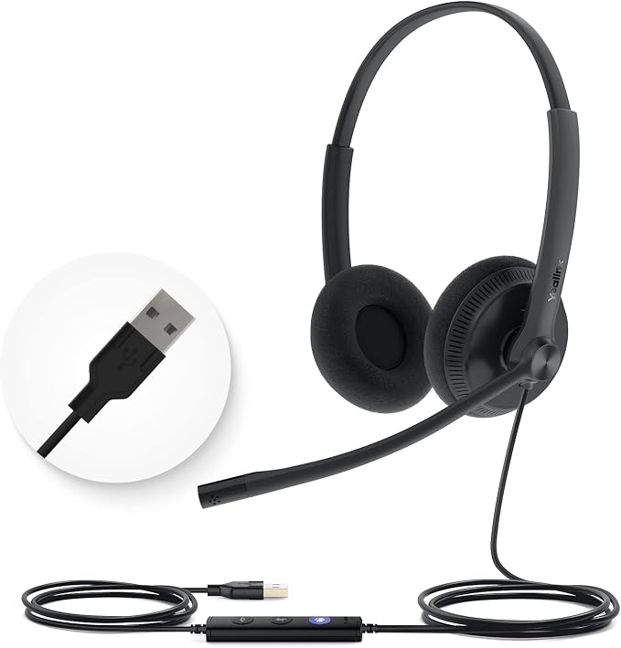 Yealink UH34 Lite Wired Headset,USB-A, Noise Canceling Mic,in-Line Controls | Stereo Headphones,Teams/Zoom Certified, Plug & Play for PC/Laptop/IP Phone, Call Center, Office, Online Meeting, Ultra Light by RedefineYourWorkplace