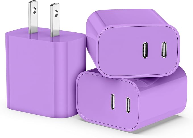 USB C Charger Block 3 Pack, Dual Port 20W Fast Wall Plug(Purple) | 20W PD fast charging USB C block for iPhone 17 16 15 14 13 12 11, iPad Pro, iPad Air, AirPods and Apple Watch. by SMALLElectric