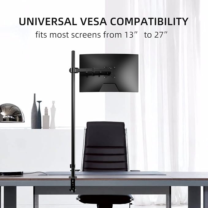 Pholiten Tall Single Monitor Mount with 47" Pole for 13-27" Screen | Fully Adjustable Extra Tall Monitor Arm, Holds up to 22lbs - Image 4
