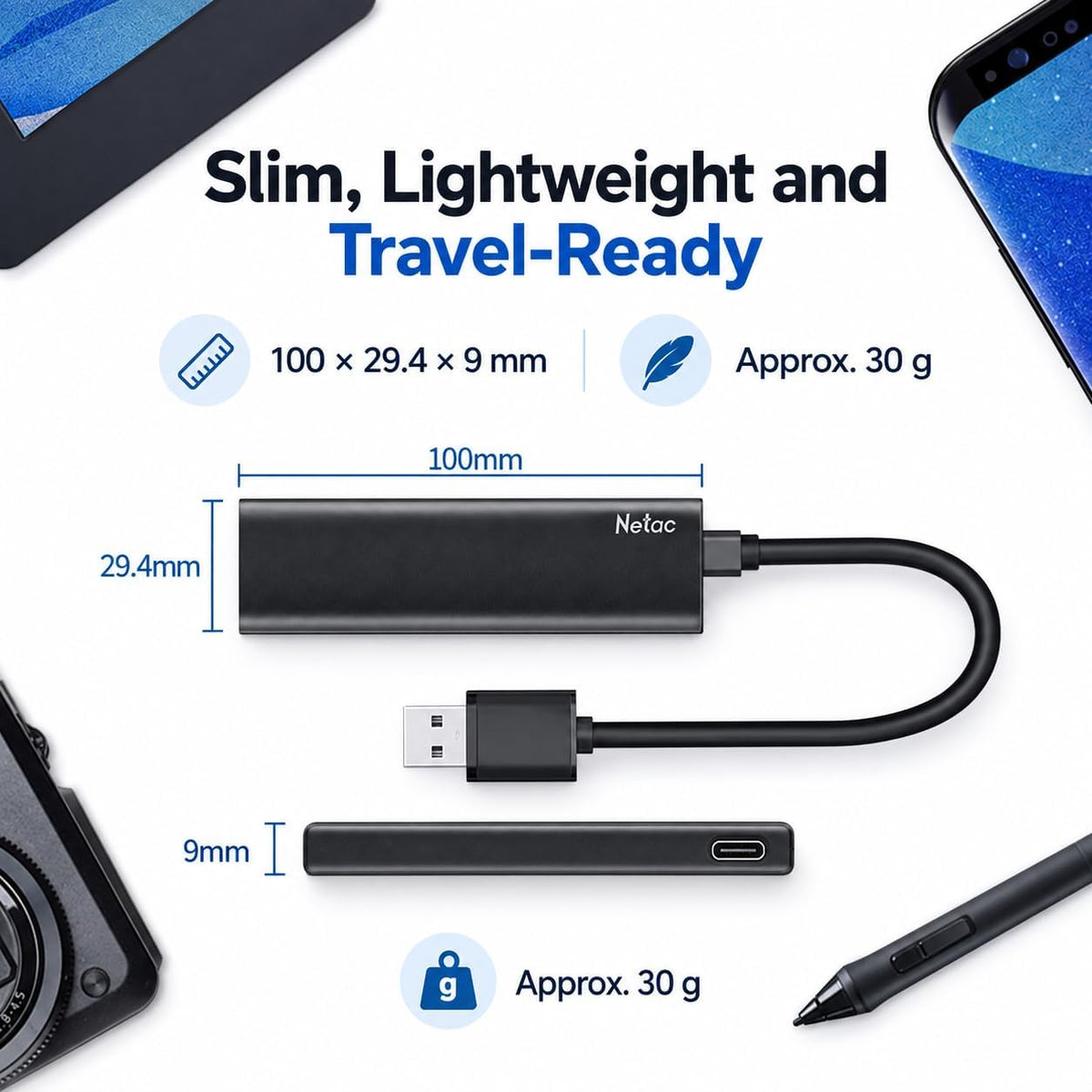 Netac ZSlim 500GB Portable SSD, Up to 550MB/s Read and 450MB/s Write, USB 3.2 Gen 2 USB-C External Solid State Drive, 30g Aluminum Alloy Storage for Windows PC, Mac and Android - Image 5