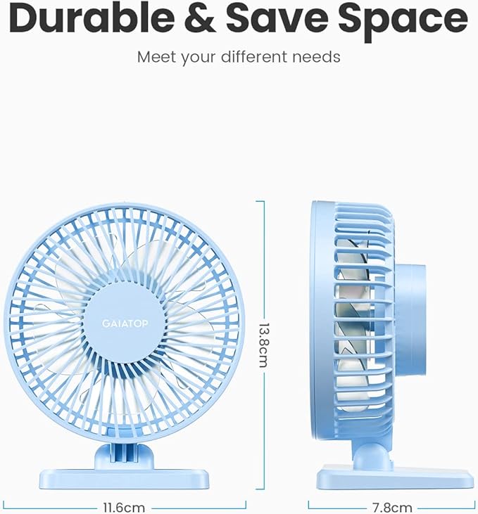 Gaiatop USB Desk Fan, Personal Portable Quiet Small Table Desktop fan | Powerful Mini 3 Speeds, Adjustable Head, for Cooling Home Office Car Summer Travel Gifts Light blue - Image 5