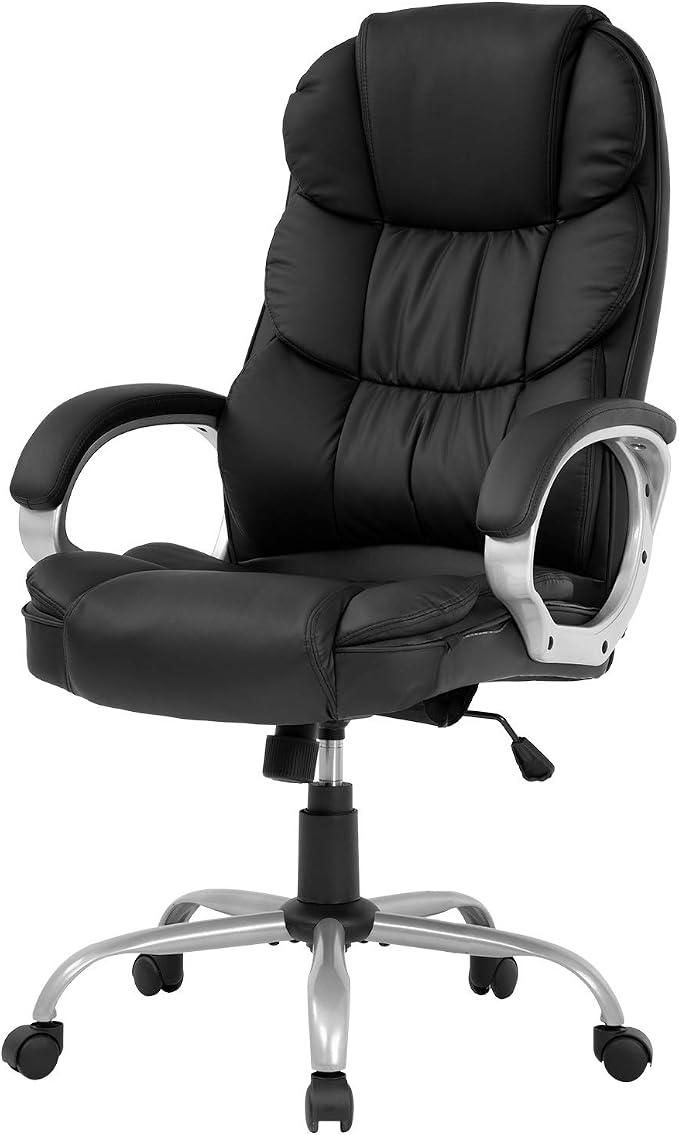 FDW | High Back Office Chair | Black, PU Leather | with Lumbar Support | Ergonomic Desk Chair with Height Adjustment, Padded Backrest & Soft Seat Cushion | For Home, Office, Workspaces by FDW