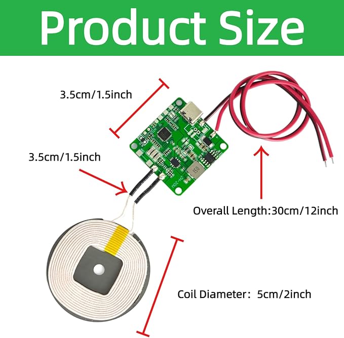 2Pcs 20W Max QI Wireless Charger PCBA Module Coil, DIY Fast Charging Circuit Board with Type-C Port, Overheating Protection for Car and Furniture Mods (with Wire) - Image 2