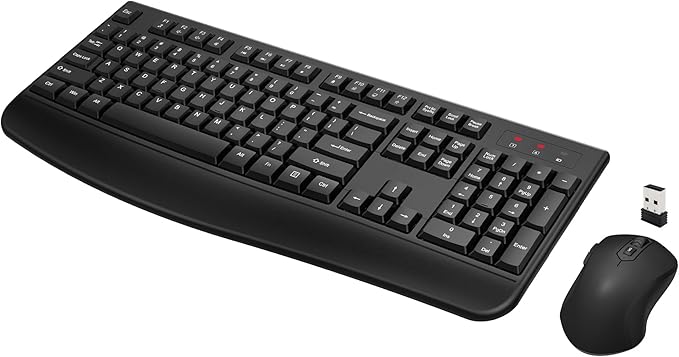 Wireless Keyboard and Mouse Combo, Full-Sized 2.4GHz Wireless Keyboard with Comfortable Palm Rest and Optical Wireless Mouse for Windows, Mac OS PC/Desktops/Computer/Laptops (Black) by QUASIO