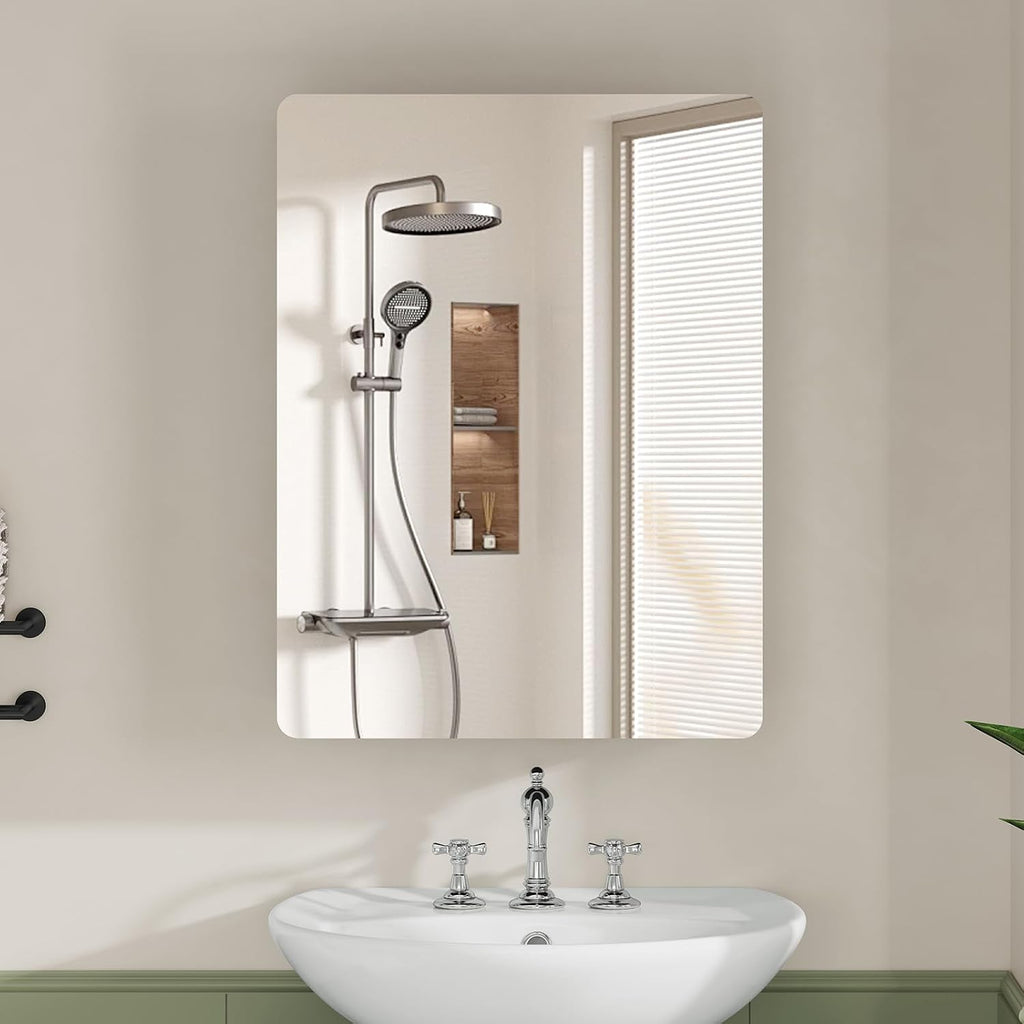 Medicine Cabinet Mirror with 2 Adjustable Shelves, Bathroom Mirror with Storage, Recessed or Wall Mount Bathroom Cabinet, Black - Image 6