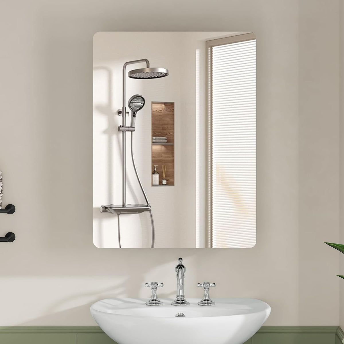 Medicine Cabinet Mirror with 2 Adjustable Shelves, Bathroom Mirror with Storage, Recessed or Wall Mount Bathroom Cabinet, Black - Image 6