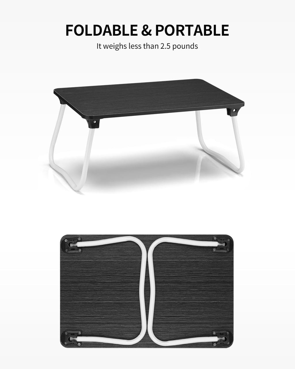 Foldable Lap Desk Laptop Stand Bed Desk Table Tray, Breakfast Serving Tray, Portable & Lightweight Mini Table, Lap Tablet Desk for Sofa Couch Floor - Black - Image 5