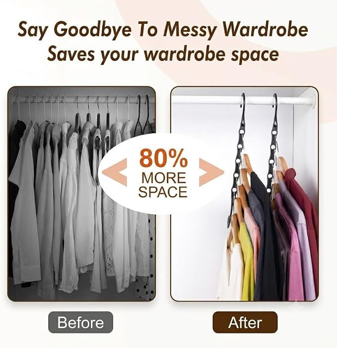 HOUSE DAY 10 Pack Space Saving Hangers, Black, Premium Smart Hanger | Space Saver Hanger Organizer, Closet Organizer and Storage for Dorm, Apartment, Dorm Room Essentials for Grouping Clothes - Image 2