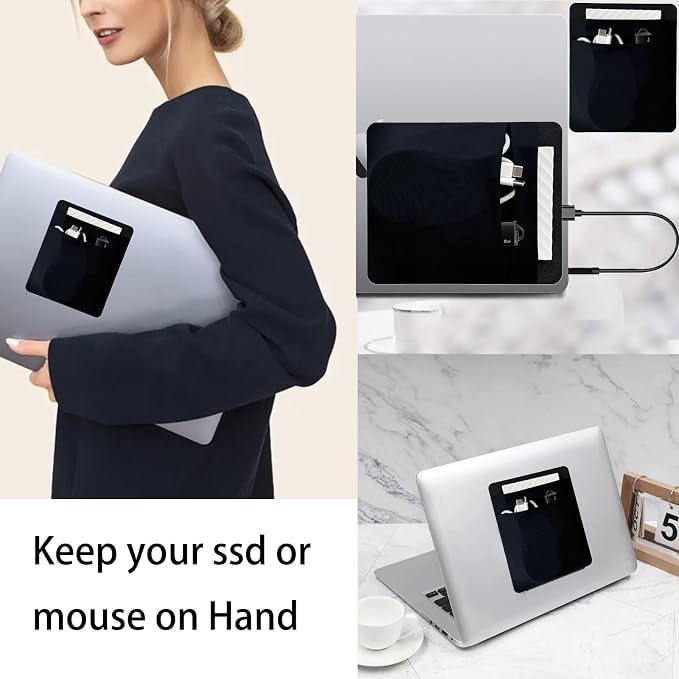 2-Pocket SSD Holder for Laptop,Adhesive Pouch,Portable Hard Drive Sleeve for Laptop,Compatible with External 2.5" HDD, Magic Mouse, Externa Hard Drive,USB Cable and More Holder - Black - Image 3