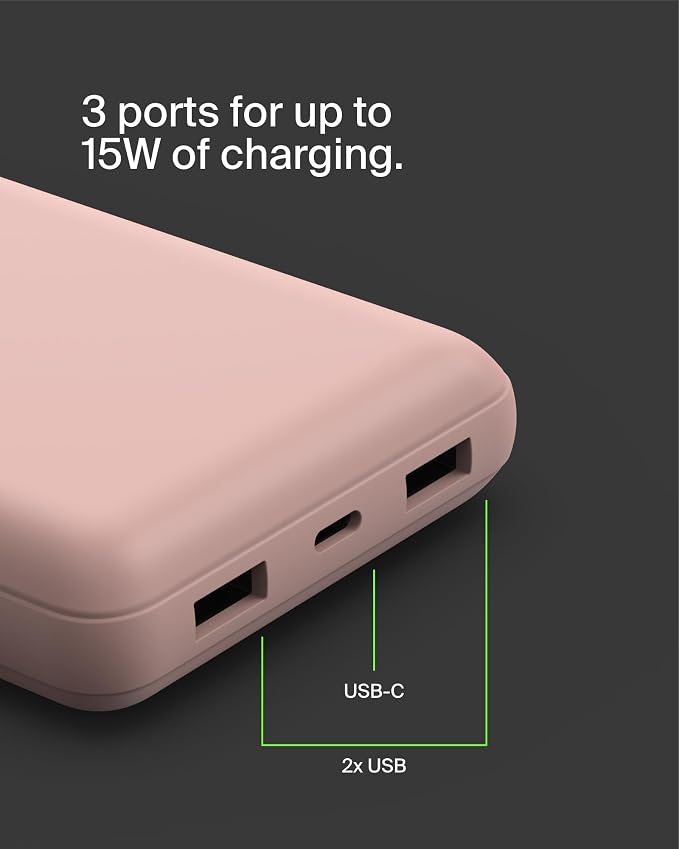 Belkin 20000mAh 15W 3 Port Power Bank, USB A to USB C Cable Included | Fast Charging, iPhone 17, Samsung Galaxy, Pixel, Airpods, iPad, Nintendo Switch 2, Battery Pack, USB C Port, USB A Port - Image 10