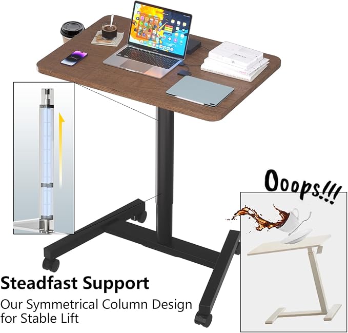 28-Inch Mobile Standing Desk, Computer Workstations with Cup Holder, Portable Standing Desk with Lockable Wheels, Rolling Table for Home Office Classroom Hospital (Walnut) - Image 6
