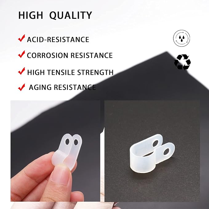 mankk 100PCS 1/4 Inch Rope Light Clips P-Style Mounting Clips Plastic Cable Clamps with Compatible Stainless Steel Pan Head Phillips Screws for Wire Management M-034-W-LS - Image 7