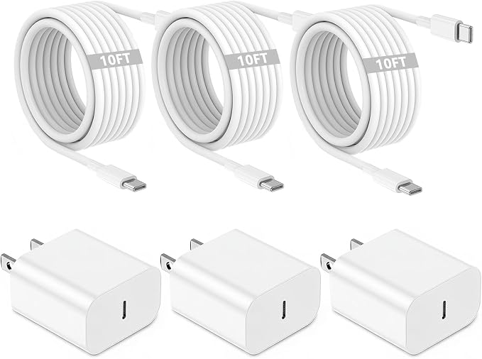 iPhone Charger Fast Charging,3Pack 10FT Long USB C to USB C Charger Cable Cord with 20W USB C Wall Charging Block Power Adapter for Apple iPhone 17 Pro Max/Air/17e/16Plus/15,iPad Pro/Mini/Air by BikeAnything