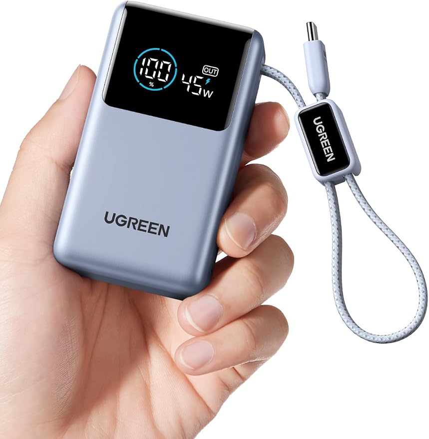 UGREEN Nexode Pro 10000mAh 45W Built-in Cable Power Bank for iPhone | Built-in cable, digital display, PD fast. Compact for iPhone 17/16 Pro Max/Air & S26 Ultra by Unknown