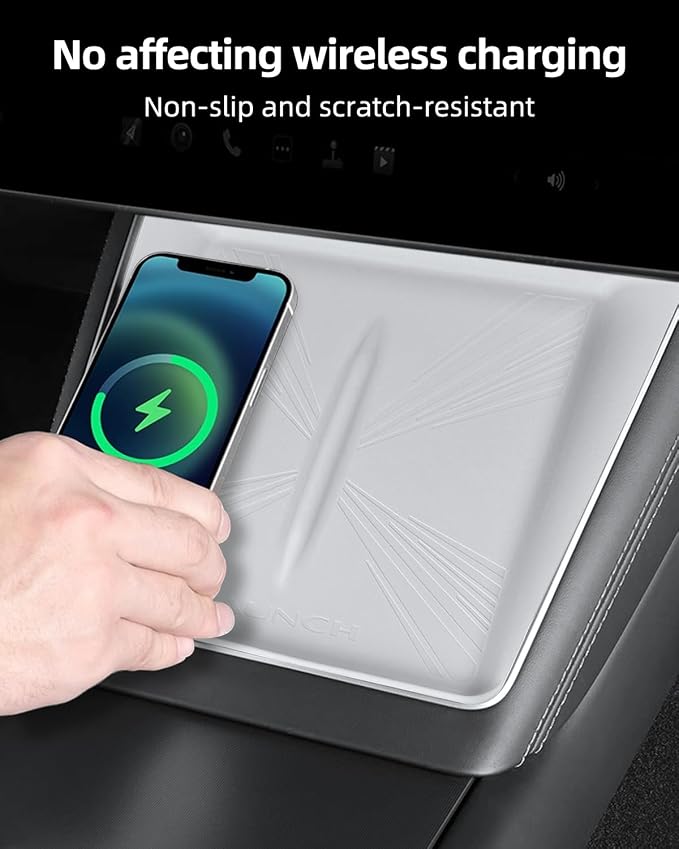 Center Control Wireless Charging Mat, Charger Pad for Tesla Model Y Juniper | White wireless charging silicone pad,center console wireless charger pad 2025 2026 - Image 4