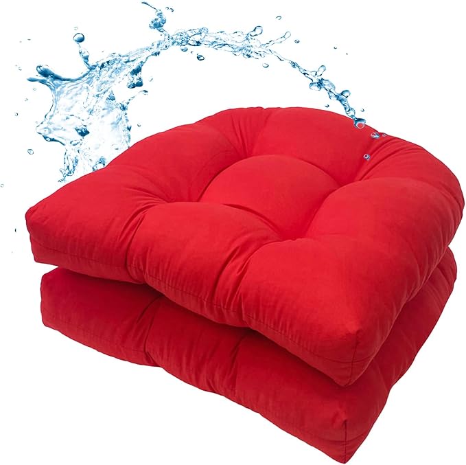 MTMR 2Pcs Outdoor Chair Cushions, Patio Furniture Seat Pads, Waterproof | 2Pcs , waterproof cover, PP cotton, u-shaped, no-fading, thick patio seat pads for outdoor wicker furniture in yard, 19x19x4 by Unknown