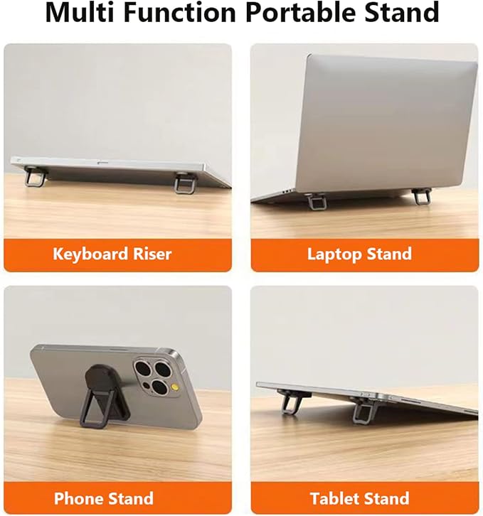 2PCS Zinc Alloy Mini Foldable Laptop Stand, Portable Computer Keyboard Riser with 2 Adjustable Angles, Self-Adhesive Invisible Notebook Stand and Keyboard Lift for Desk (Black) - Image 8
