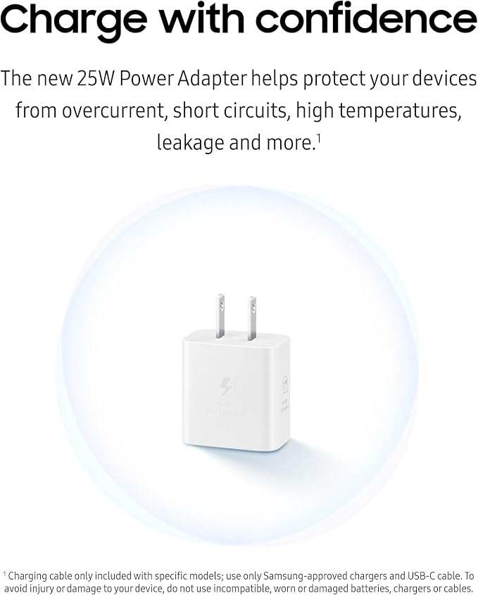 SAMSUNG 25W Wall Charger Power Adapter with Cable, Super Fast Charging, Compact Design, Compatible with Galaxy and USB Type C Devices, White - Image 4