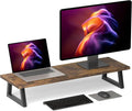 TEAMIX 31.5 inch Dual Monitor Stand Riser, TV Riser, Wood Desk Organizer | For 2 Monitors/Laptop/Printer, Long Computer Stand, Wood & Steel, Holds 150 lbs, PS5/Keyboard Storage, For Home Office Gaming by TEAMIX