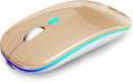 AIKOKOK Wireless Mouse, Bluetooth Mouse Rechargeable Dual Mode, Gold | BT 5.2 & 2.4G USB Receiver, 3 Adjustable DPI,LED Lights,Slim,Silent,Portable Computer Mouse for Laptop,PC,MacBook,iPad,Tablet by AIKOKOK