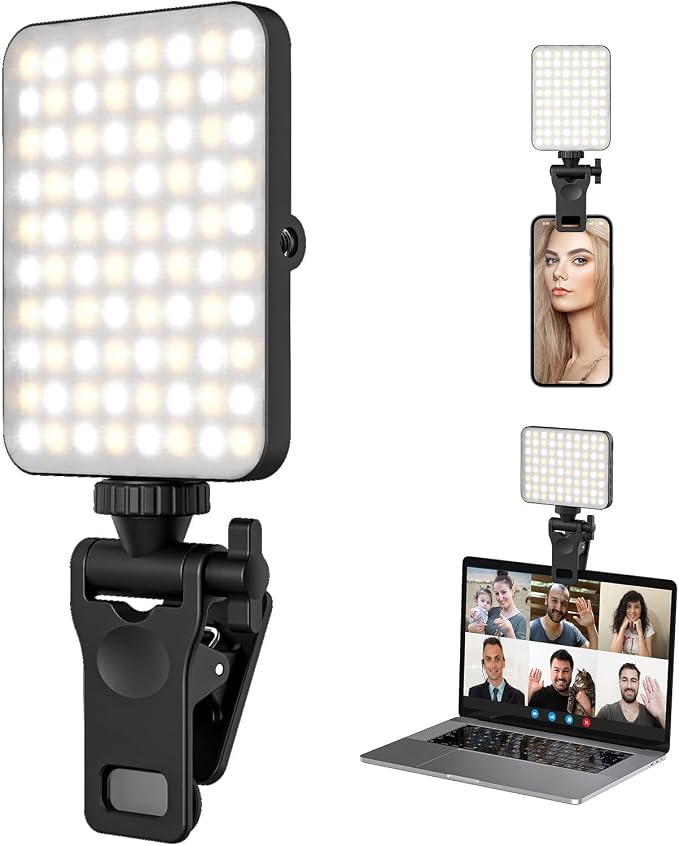 Rechargeable Selfie Light & Phone Light Clip for iPhone - Phone Laptop LED Light with Adjustable Brightness, Perfect for Selfies, Makeup, TikTok, Live Streaming & Video Conferencing (Black) by HOOSHU