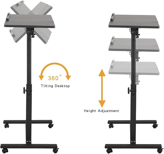 TigerDad Overbed Bedside Desk Mobile Rolling Laptop Stand Tilting Overbed Table with Wheels Height Adjustable Tray Table for Laptop Bed Sofa Side Table, Home & Hospital Use (Black) - Image 6