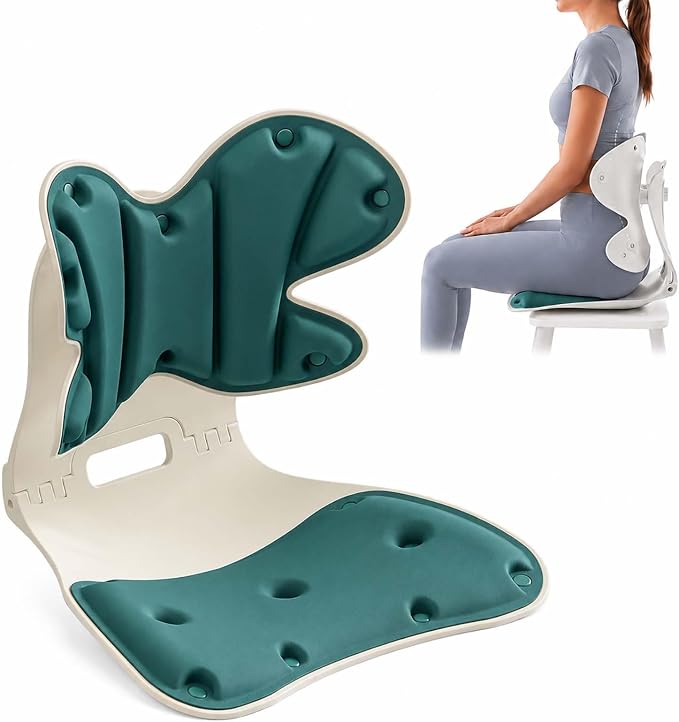 Foldable Adjustable Seat Cushion Back Support for Office Chair (Green) | Ergonomic Lumbar Support, Lower Back Pain Relief, 4-Level Height, Posture Corrector for Long Sitting, Office Home Chair, Car by Unknown