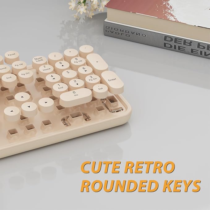 Cute Colorful Wireless Keyboard and Mouse Combo | 104 Keys Typewriter Retro Round Keycaps Keyboard for PC Laptop,Desktop,Windows, Home and Office Keyboards, - Image 2