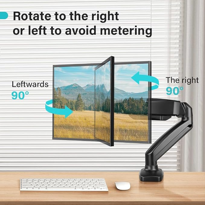 BFTOU Black Single Monitor Arm Adjustable Stand Monitor Mount up to 32 inches and 17.6 lbs, Computer Desk Mount with Clamp and Grommet Base - Image 5