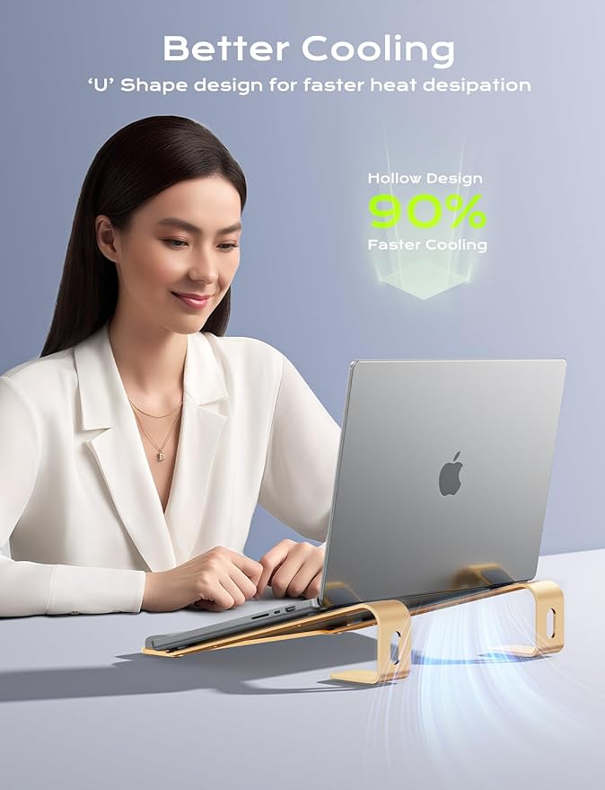 JCZT Aluminum Laptop Stand, Laptop Riser with Wrist Rest, Gold | Ergonomic Detachable Portable Laptop Stand for Desk, Notebook Holder Compatible with MacBook Air Pro, All 10-17'' Laptops - Image 4