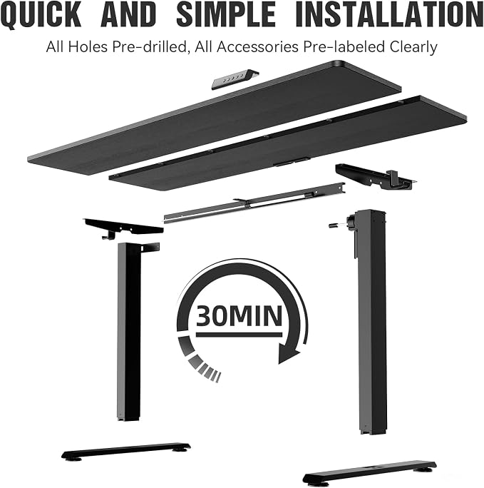 Veken 63×23.6 Inch Large Electric Standing Desk, Gaming Table, Black | Height Adjustable Sit Stand Up Computer Tables for Home Office, Study , Writing, Suit students, employees and group work - Image 4
