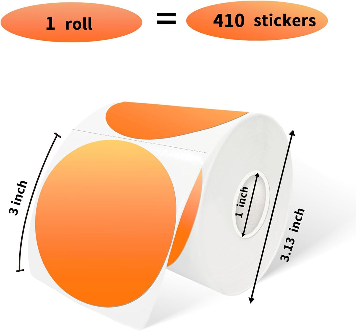 3 Inch Orange Round Thermal Stickers, Self-Adhesive Circle Direct Thermal Labels, Multi-Purpose Roll Stickers for DIY Logo Design, QR Code, Name Tag (410 Labels, 1 Roll) - Image 2