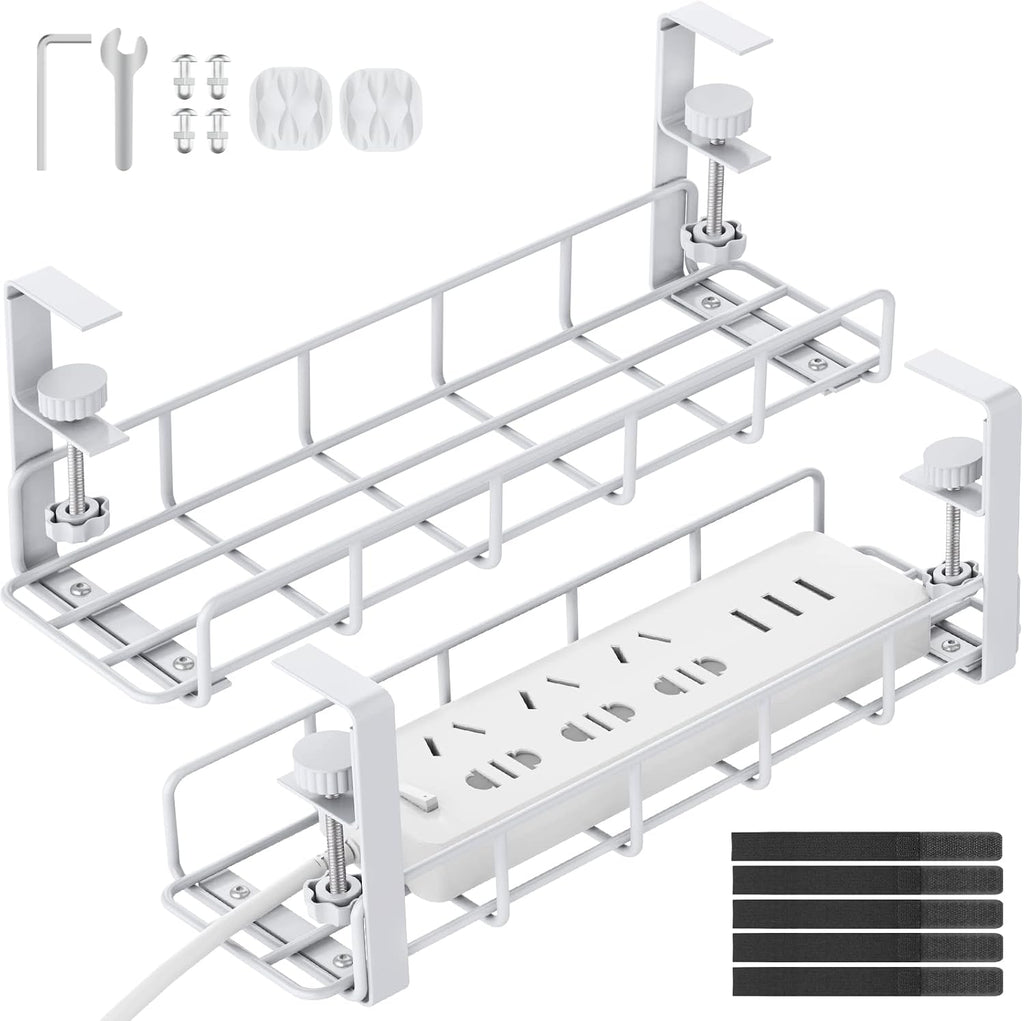 Under Desk Cable Management Tray No Drill Steel Rack White by REFLYING