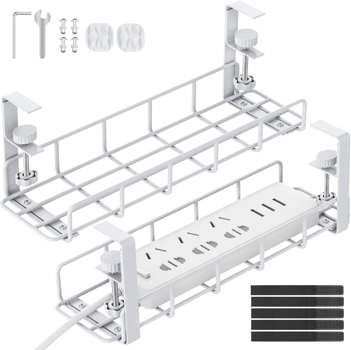 Under Desk Cable Management Tray No Drill Steel Rack White by REFLYING