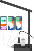 Drevet LED Desk lamp with USB C Charging Port, Table Light with 3 USB Charger and 2 AC Power Outlet, 3 Color Model, 3 Level Brightness, Touch Control, Memory Function, Eye-Caring Office Foldable Lamp by Drevet