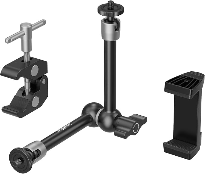 SmallRig Clamp w/ 1/4" and 3/8" Thread Holes, 9.8 Inches Adjustable Friction Power Articulating Magic Arm with Phone Holder for Action Cameras, Smartphones, LCD Monitor/LED Lights - 5326 by SmallRig