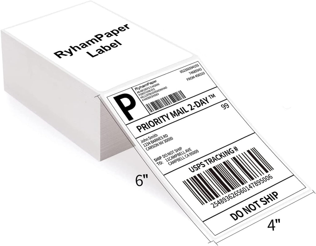 RyhamPaper 4" x 6" Fanfold Direct Thermal Labels - White Shipping Mailing Postage Labels, Perforated, Permanent Adhesive (8 Stacks - 8000 Labels) - Image 2